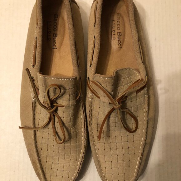 bacco bucci men\'s tan leather suede slip on loafers  size: 10 main image 2